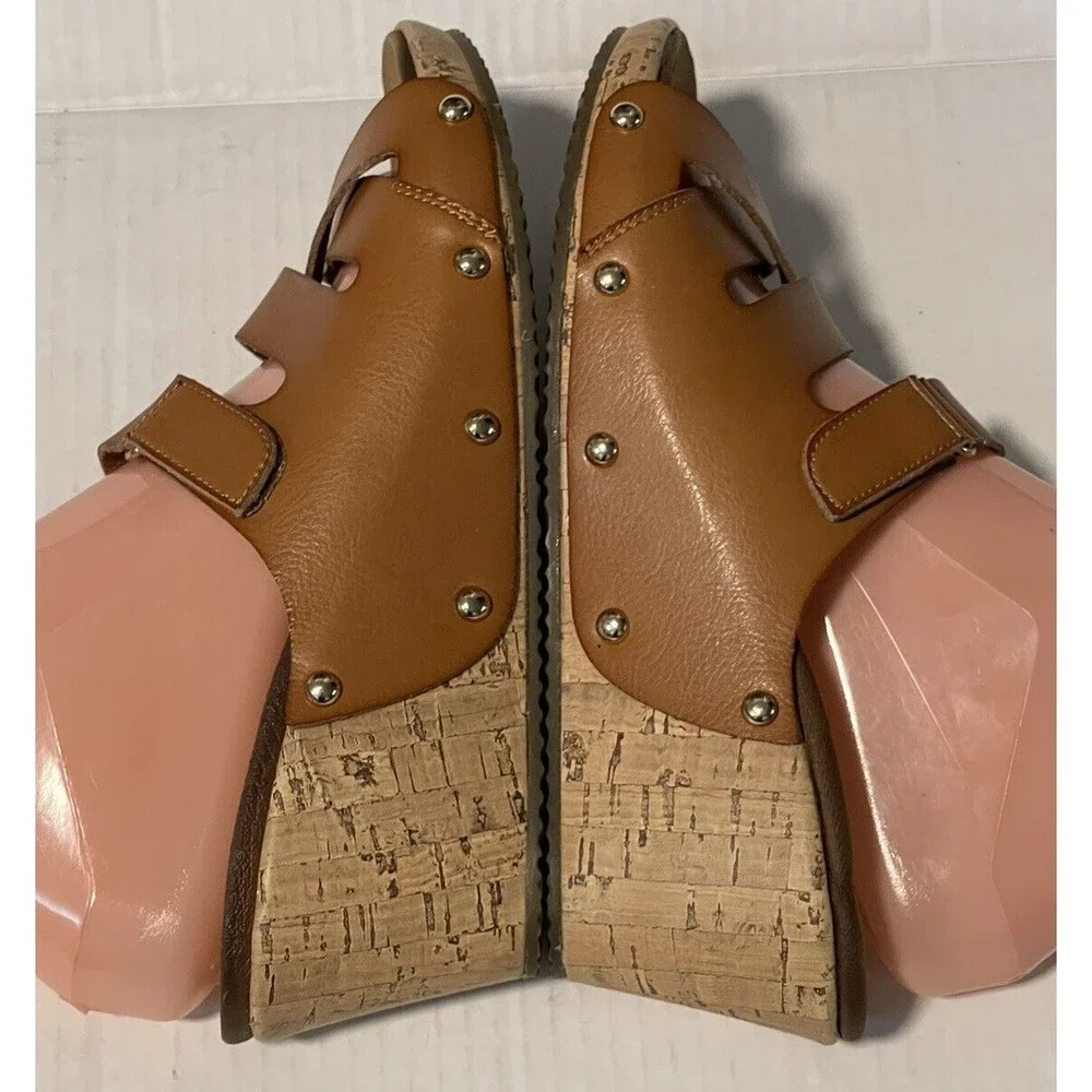 Skechers Luxe Foam Sz 9 M/39 EU Brown Cork Wedge￼ Strappy Sandals Slides C - Picture 4 of 9